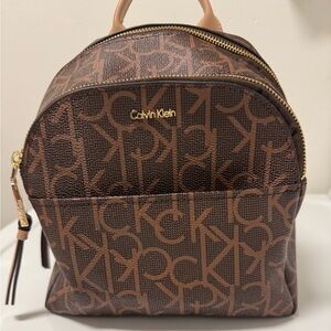 Calvin Klein Brown Logo Backpack with Gold Accents